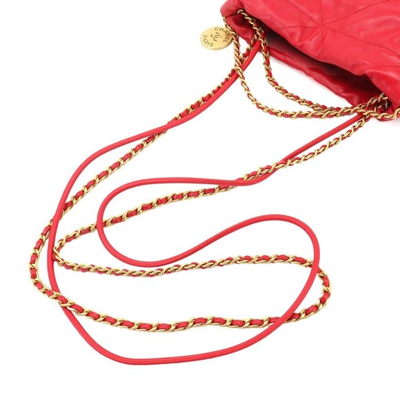 CHANEL 22 2way Chain Hand Shoulder Bag Leather Red AS3980 Mini - Picture 5 of 9